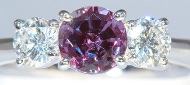 Finest Real Alexandrite and Diamond 3 Stone Ring set with GEM Grade 1 carat Genuine Alexandrite & 0.50 carat Diamond in Platinum