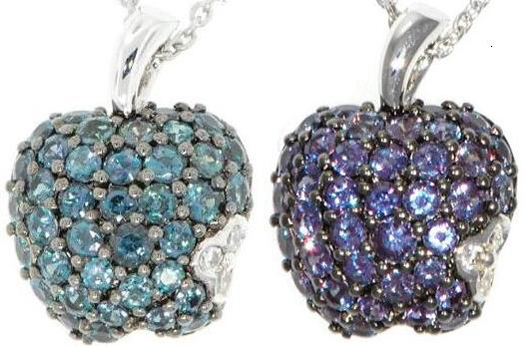 Genuine Alexandrite Apple Pave & Diamond Pendant in 18 kt White Gold