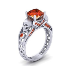 Solid 10k White Gold Orange Topaz Skull Gothic Engagement Ring Womens