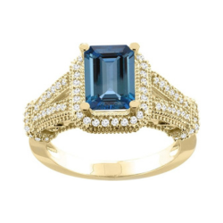 14K Gold Natural London Blue Topaz Ring Octagon