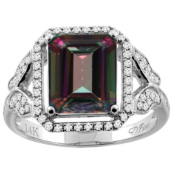 14K Gold Natural Mystic Topaz Ring Octagon Shape