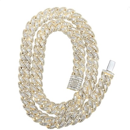 10kt Yellow Gold Mens Baguette Diamond 22-inch Curb Link Chain Necklace