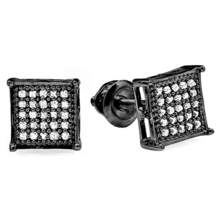 0.15 Carat (ctw) Black Rhodium Plated Real Diamond Iced Stud Earrings