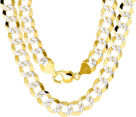 14k Yellow Gold Solid 11.5mm Cuban Chain Curb Link Diamond Cut Pave Two Tone Necklace