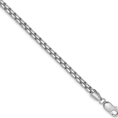 3.5mm 14k White Gold Hollow Round Box Chain Necklace