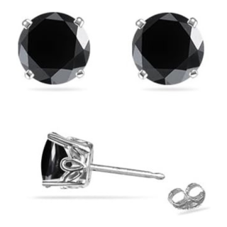 Round Black Diamond Stud Scroll Earrings AAA Quality in Platinum