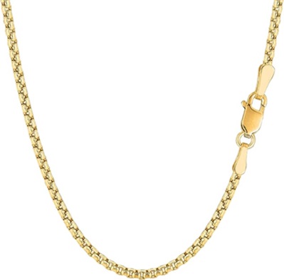 14k Yellow Gold Round Box Chain Necklace, 2.1mm