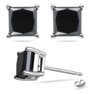 Princess Black Diamond Stud Earrings in Platinum