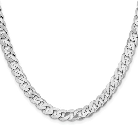 14K White Gold 7.25mm Curb Link Chain Necklace