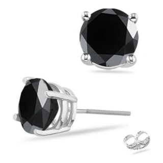 5.01 Cts AA Genuine Round Brilliant Black Diamond Mens Stud Earring in Platinum