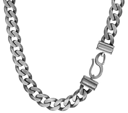 Men Chain Necklace Oxidized Silver Curb Cuban 8mm Wide