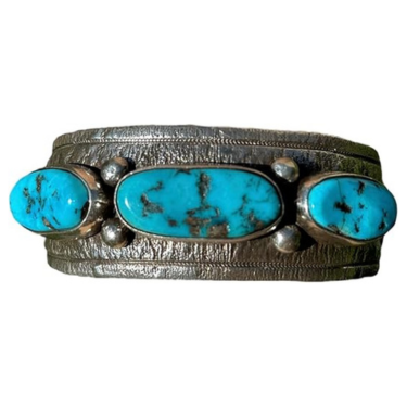 Mens 7.25 Inches Native American Sterling Silver Blue Turquoise Cuff Bracelet L Craig