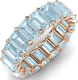 Emerald Cut Aquamarine Women Eternity Ring Stackable 14K Gold