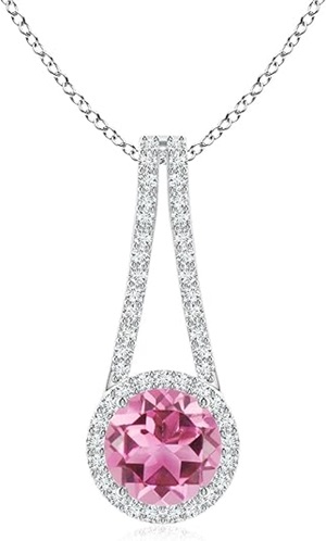 Natural Pink Tourmaline Solitaire Pendant Necklace in Platinum or 14K Solid Gold