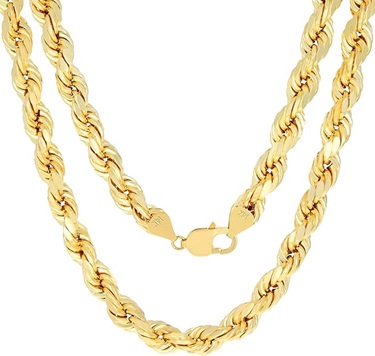 14k Yellow Gold 10mm Solid Rope Chain Diamond Cut Link Necklace Mens Jewelry