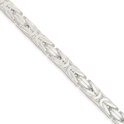 8.25mm Square Byzantine Sterling Silver Chain With Lobster Claw Clasp