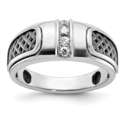 9.34mm 14k White Gold With Black Rhodium Mens Diamond Ring Size 10.00