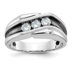 14k White Gold with Black Rhodium Satin Diamond Complete Ring for Men