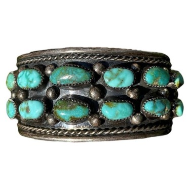 Mens Native American Sterling Silver Blue Turquoise Cuff Bracelet J Cowboy