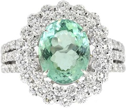 Paraiba Tourmaline 3.45ct Oval Shape GIA Certified Adjacent Round Brilliant Natural Diamonds 1.74cttw 18K White Gold Ring