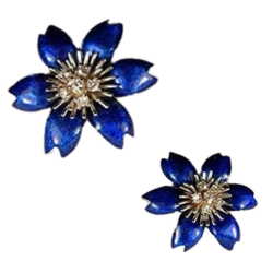 18K White Gold Hidalgo Blue Enamel Floral Diamond Jacket Earrings