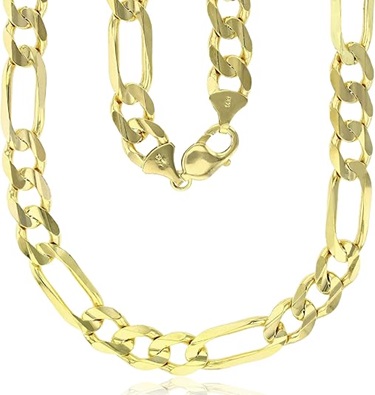 14K Yellow Gold Solid 2mm-12mm Figaro Chain with Lobster Claw Clasp