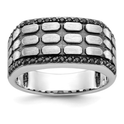 14K White Gold with Black Rhodium Polished Satin and Cobblestone Textured 0.42ct Black Natural Diamond Ring for Men