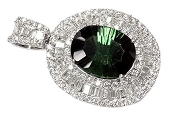 Solid 14k White Gold Pendant for Women Set with Natural 7.5 ct Green Tourmaline and 3.5 ctw Diamonds