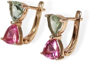 Earrings with Green and Rosy Tourmaline