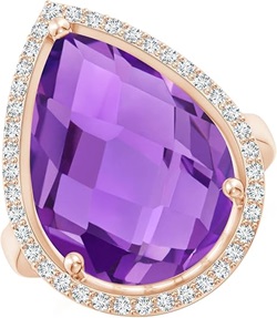 Natural Amethyst February Birthstone Halo Ring for Women in 14K Solid Gold