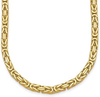 14k Yellow Gold Polished 4.0mm Solid Byzantine Chain Necklace 18 to 30 Inches