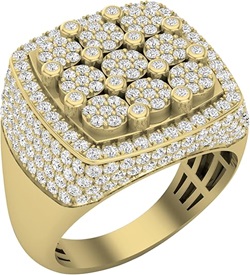 Round White Diamond Flower Cluster Pinky Ring for Men in Gold