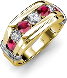 7 Stone Channel Set Mens Ruby Ring With DiamondS