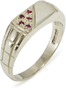 18k White Gold Natural Ruby Mens Band Ring