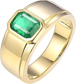 14K Yellow Gold Emerald Ring For Men