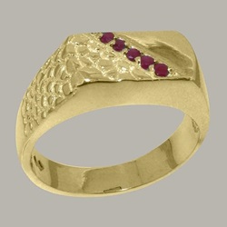 18k Yellow Gold Mens Ruby Ring Band Natural Gemstone