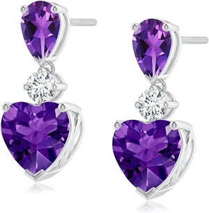 Natural Amethyst Two Stone Earrings for Women in 14K Solid Gold