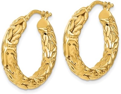 14K Yellow Gold Byzantine Earrings One Inch Hoops