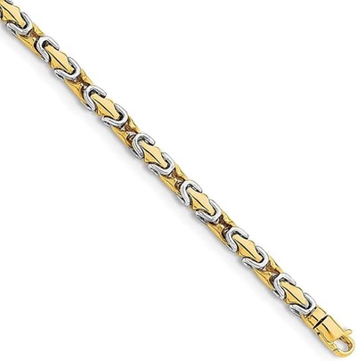 14K Solid Two Tone Gold 4.2mm Byzantine Link Chain Bracelet