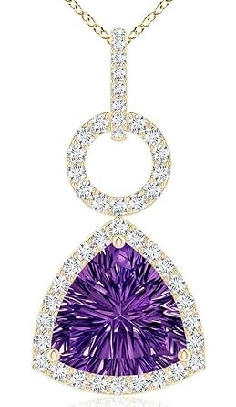 Natural Amethyst Halo Pendant Necklace for Women in 14K Yellow Gold