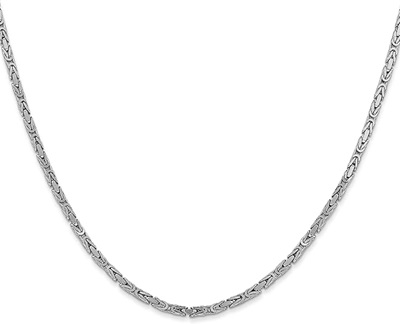 14K Solid White Gold 2mm Byzantine Link Chain Necklace