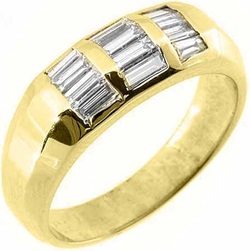 14k Yellow Gold Mens Baguette Cut Diamond Pinky Ring 1 Carat