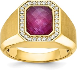 14K Solid Yellow Gold Mens Ruby Ring With Diamonds Different Sizes