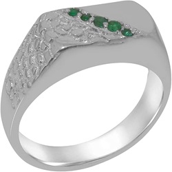 18k White Gold Natural Emerald Mens band Ring