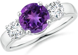 Natural Amethyst and Diamond Three Stone Engagement Ring