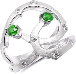 14K White Gold 0.73ct TGW Demantoid Garnet and White Diamonds Ring