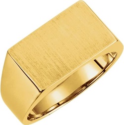 18k Yellow Gold Brushed Square Signet Mens Pinky Ring