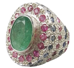 Natural Unheated Untreated 7 Carat Afghan Green Emerald Mens Heavy Ring 925 Sterling Silver