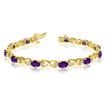 14k Yellow Gold Natural Amethyst And Diamond Tennis Bracelet