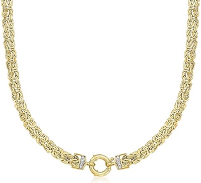 14kt Yellow Gold Flat Byzantine Necklace With Diamond Accents